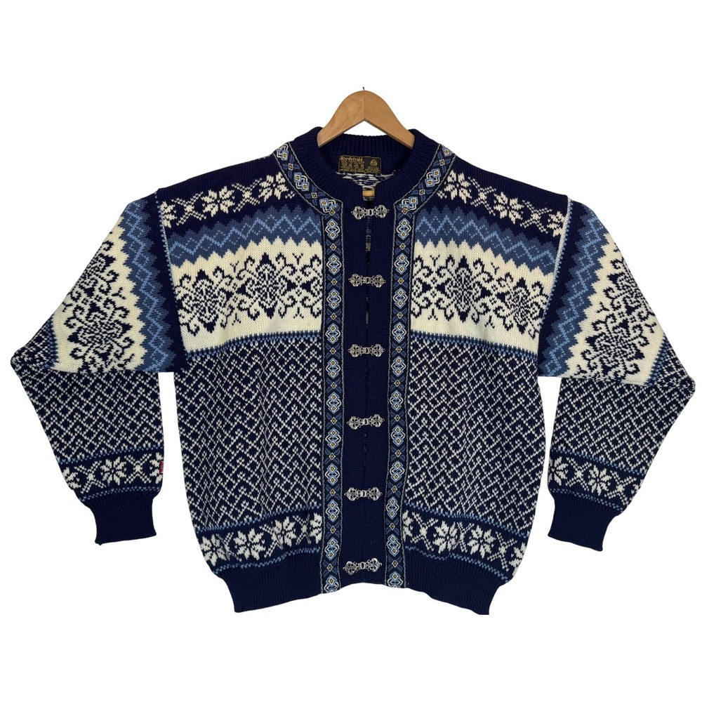 Nordstrikk Sweater Cardigan Womens XL Blue Fair Isle Wool‎ Norwegian Nordic Ski